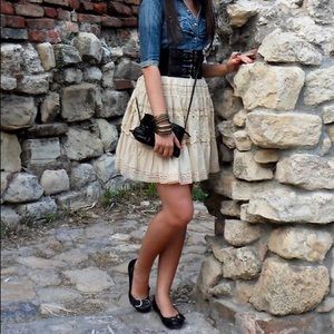 Zara Lace Crochet Cream Ivory Flare Skirt